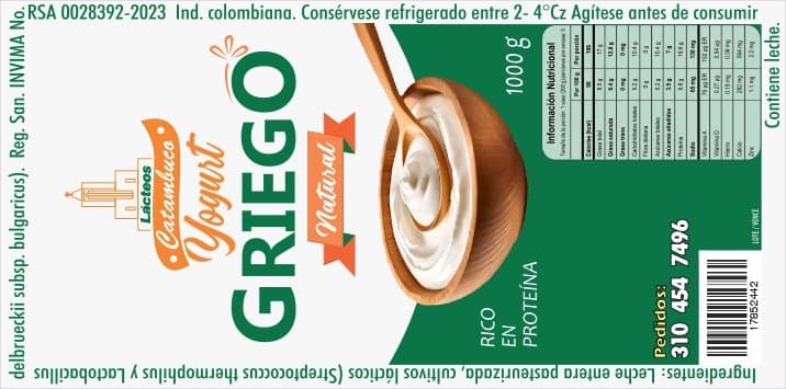 Yogurt Griego Natural, presentación 1000 g